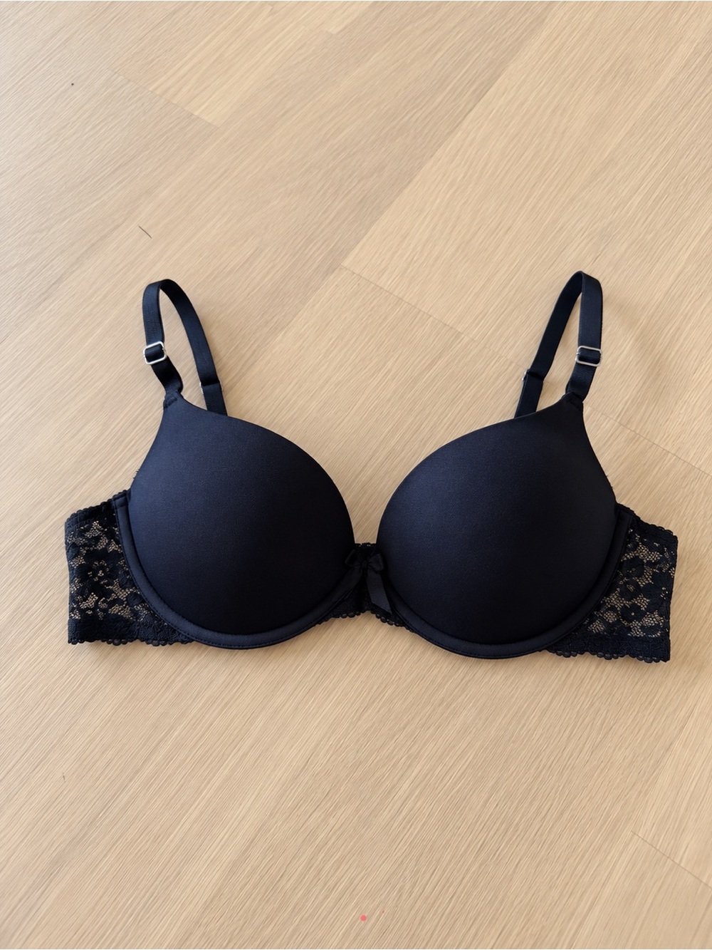 Essentials Black Lace-Side T-Shirt Bra